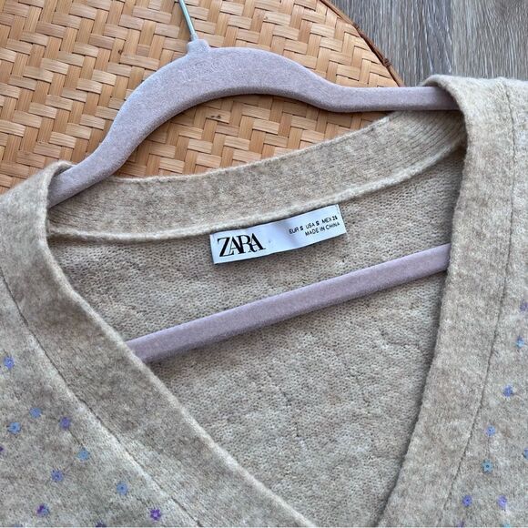 Zara sequin flowers cardigan sweater women’s size S - Picture 3 of 7